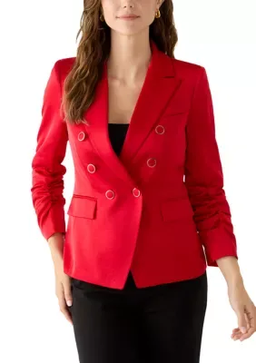 Double-Breasted Scrunch Sleeve Blazer