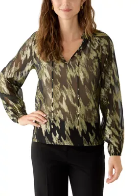 Foil Split Neck Blouse by Tahari