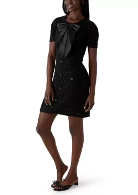 Short Sleeve Bow Front Sweater Dress by A Byer