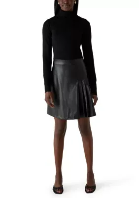 Long Sleeve Mock Neck Pleated Leather Sweater Dress by A Byer