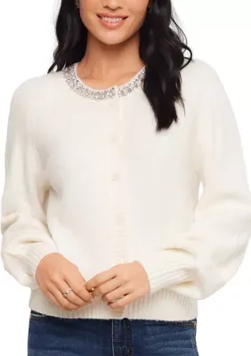 Embellished Crewneck Cardigan Sweater by Karen Kane