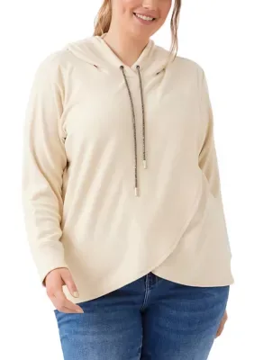 Rhinestone Drawstring Crossover Sweatshirt by Karen Kane
