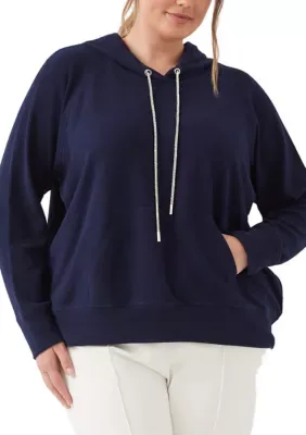 Rhinestone Drawstring Hoodie Sweatshirt by Karen Kane