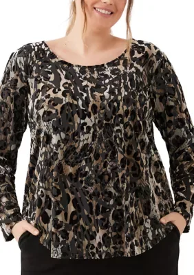Long Sleeve Velvet Burnout Shirttail Top by Karen Kane