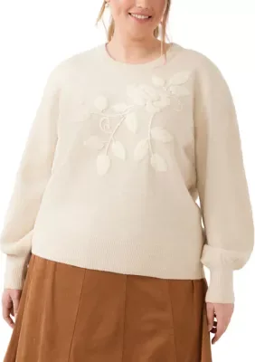 Blouson Sleeve Embroidered Sweater by Karen Kane
