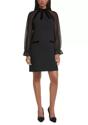 Long Sleeve Bow Shift Dress by Karl Lagerfeld