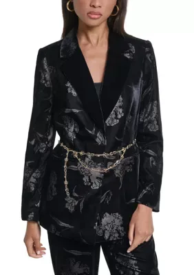 Long Sleeve Chain Belt Crush Velvet Jacket by Karl Lagerfeld