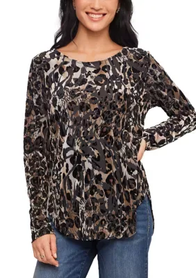 Long Sleeve Velvet Burnout Shirttail Top by Karen Kane