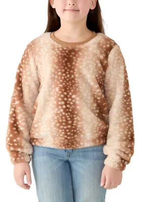 Fawn Print Faux Fur Pullover by Speechless