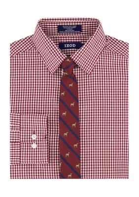 Stretch Gingham Shirt with Contrast Print Tie by IZOD