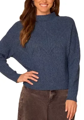 Long Sleeve Mock Neck Argyle Cable Mix Knit Sweater