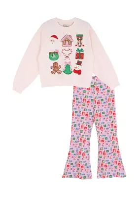 Grid Holiday Appliqué French Terry Top and Printed Legging Set by Tween Diva