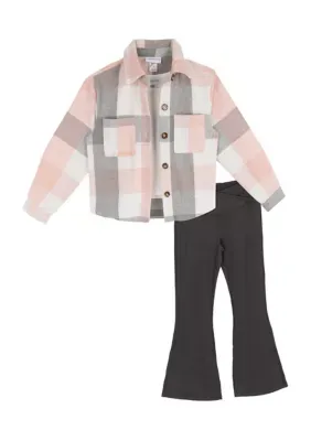 Plaid Shacket and Flare Pant Set by Tween Diva