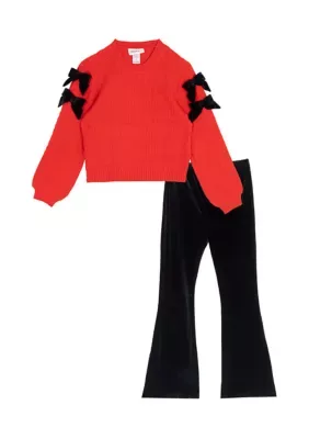 Bow Sleeve Sweater with Velvet Pant Set by Tween Diva