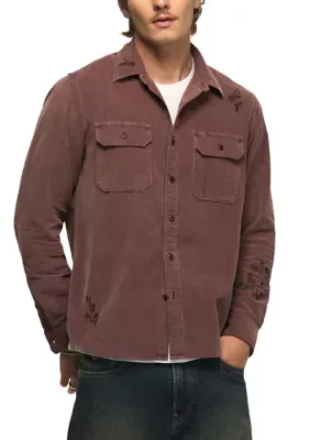 Long Sleeve Embroidered Solid Corduroy Workshirt