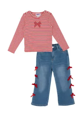 Long Sleeve Shirt and Bow Jeans Set by Rare Editions