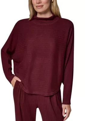 Brushed Rib Long Sleeve Dolman Funnel Neck Pullover by Donna Karan Weekend