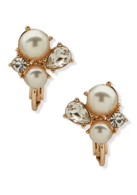 Pearl and Stone Cluster Clip-On Earrings by Anne Klein