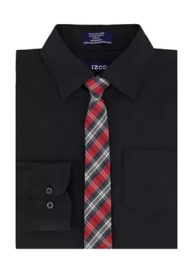 Solid Poplin Shirt with Plaid Tie by IZOD