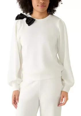 Long Sleeve Bow Shoulder Scuba Top by Magaschoni