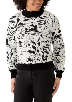 Long Sleeve Placed Floral Eyelash Funnel Neck Sweater by Philosophy