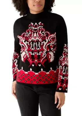 Long Sleeve Placed Medallion Funnel Neck Sweater by Philosophy