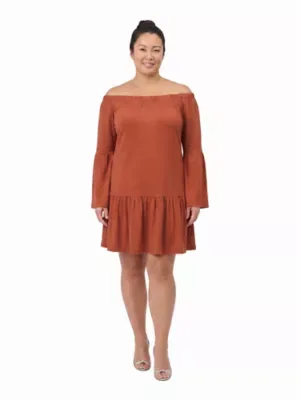 Elevate Curvy Off the Shoulder Bell Sleeve Mini Dress