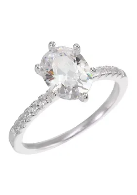 Plated Clear Cubic Zirconia Solitaire Pav Band Ring by Belk Silverworks