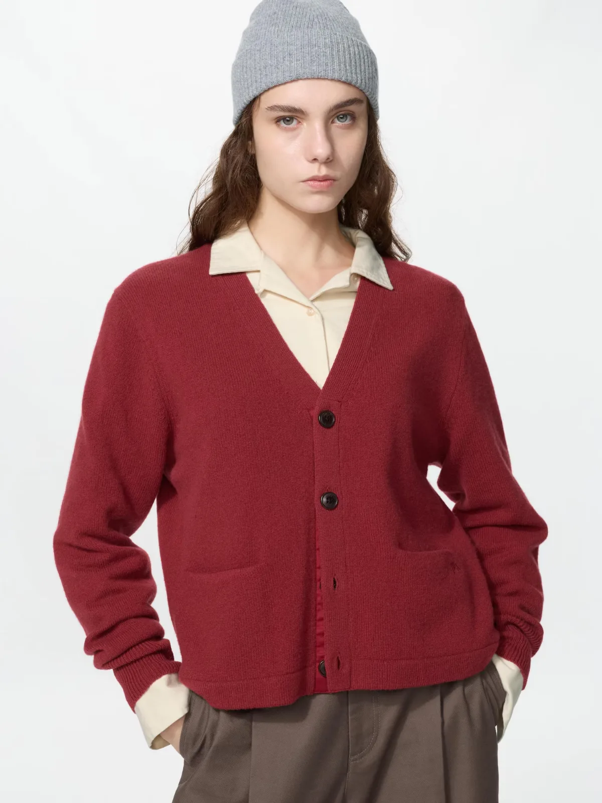 Lambswool V-Neck Short Cardigan by Uniqlo