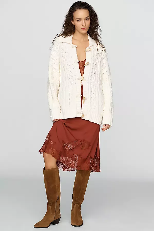 Cotton Merino Wool Cable Knit Cardigan by Pilcro