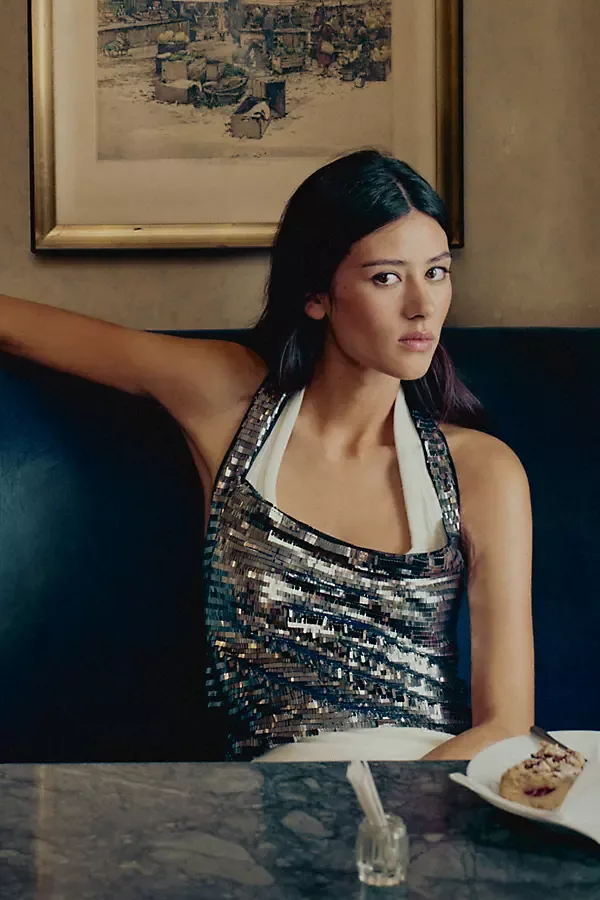 Sequin Chainmail Halter Top by Anthropologie