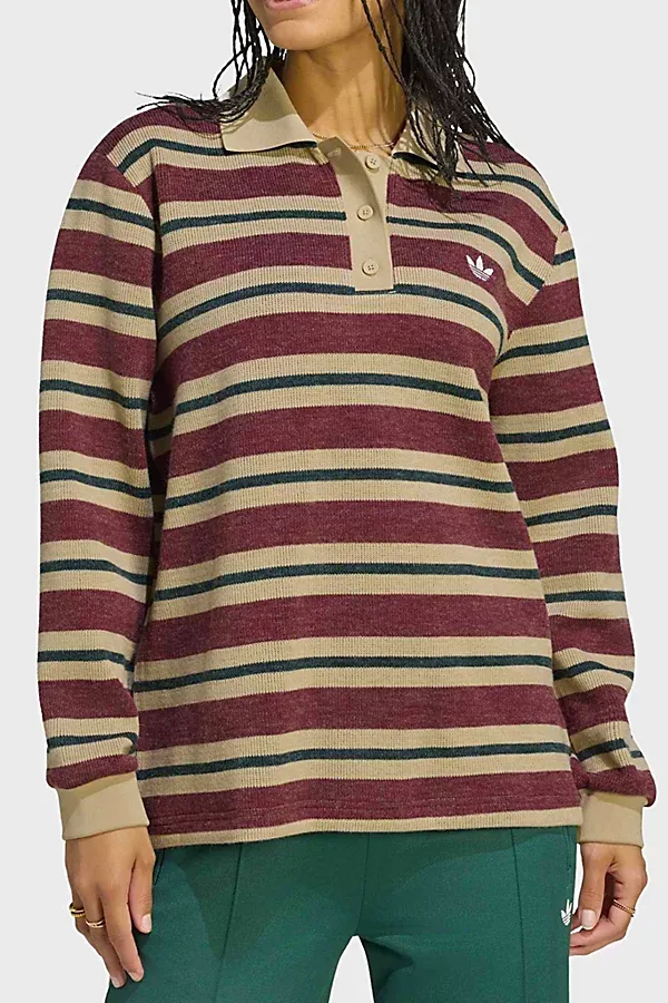Adidas Originals Striped Knit Oversized Long Sleeve Polo by adidas