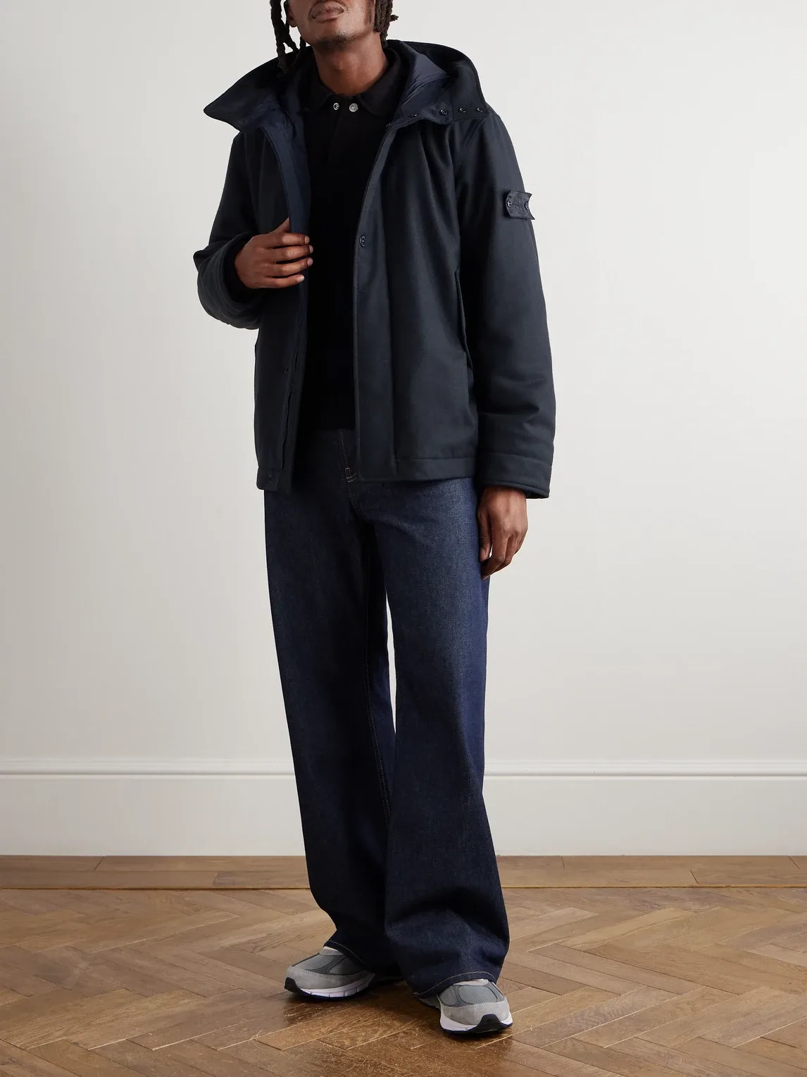 Ghost Logo-Appliquéd Padded Virgin Wool-Blend Flannel Hooded Parka by Stone Island
