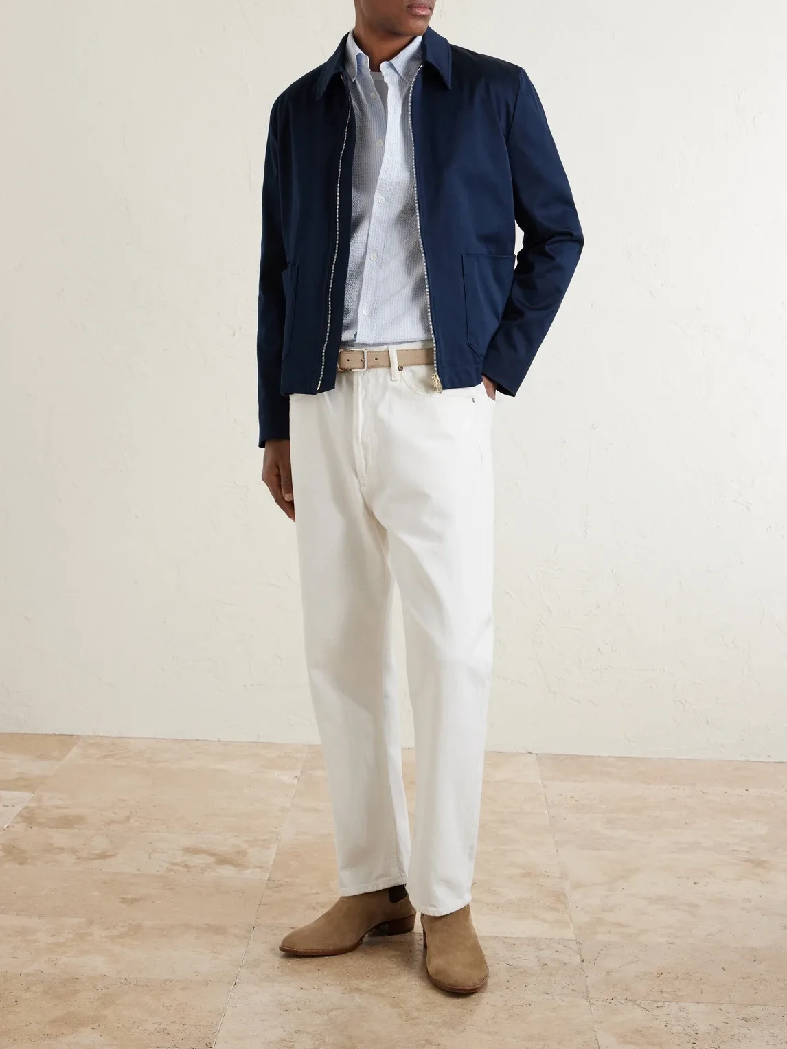 Button-Down Collar Striped Cotton-Seersucker Shirt by Mr P