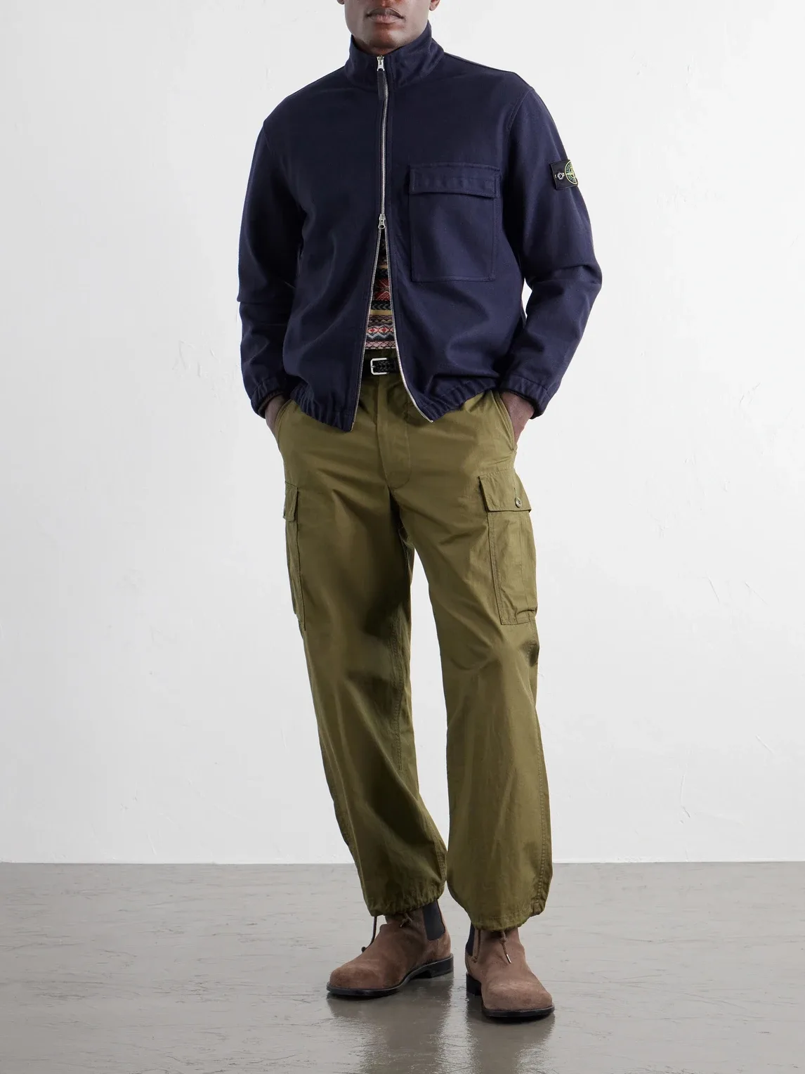 Garment-Dyed Wool Nylon Flannel-TC Overshirt by Stone Island