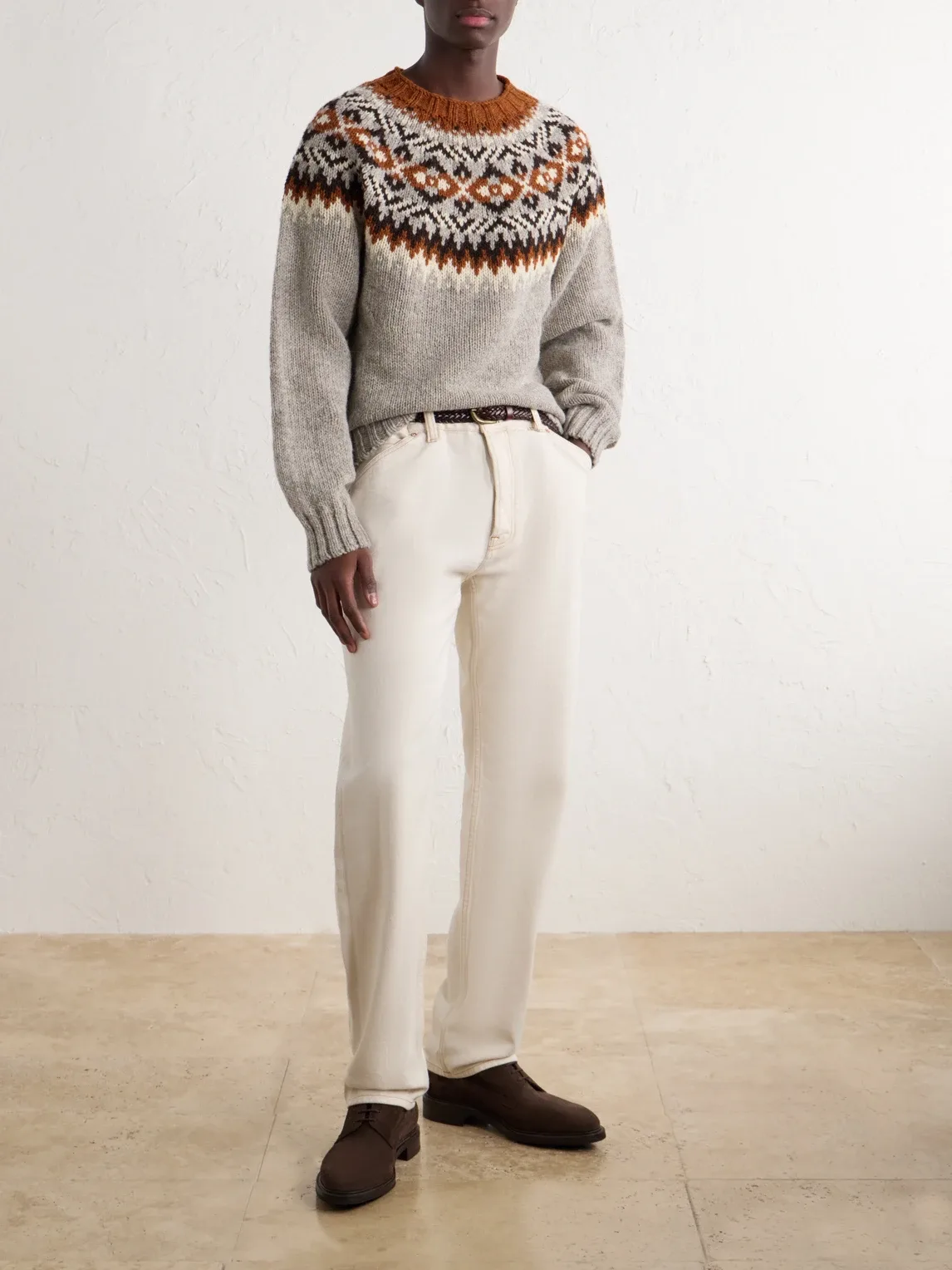 Fair Isle Intarsia-Knit Wool Sweater