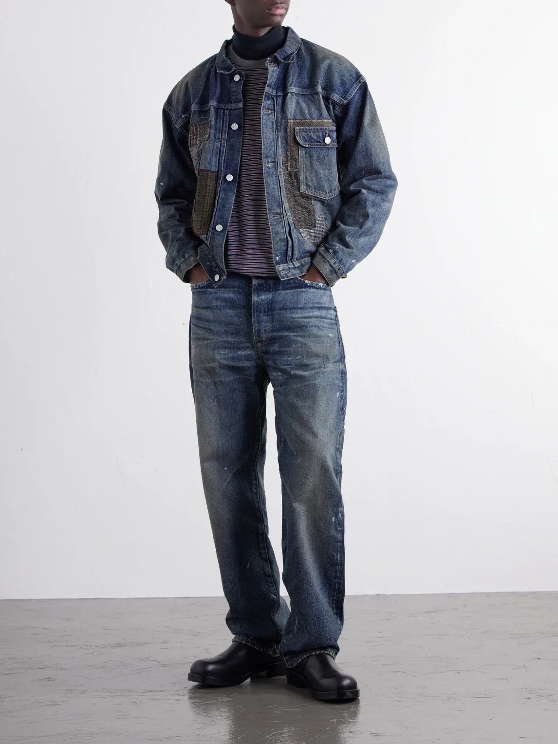 Distressed Paint-Splattered Flared Jeans