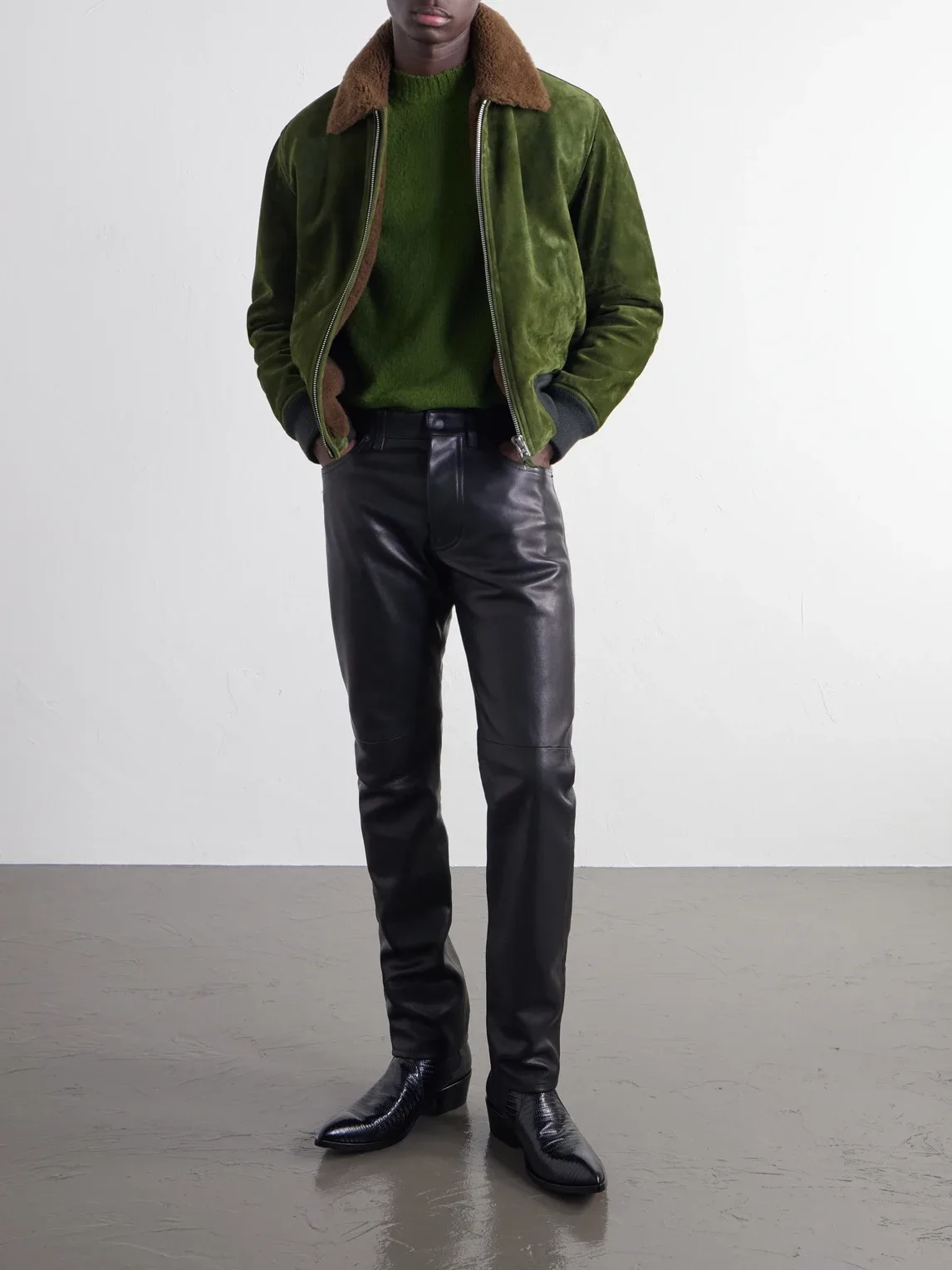 Shearling-Trimmed Suede Bomber Jacket by Tom Ford