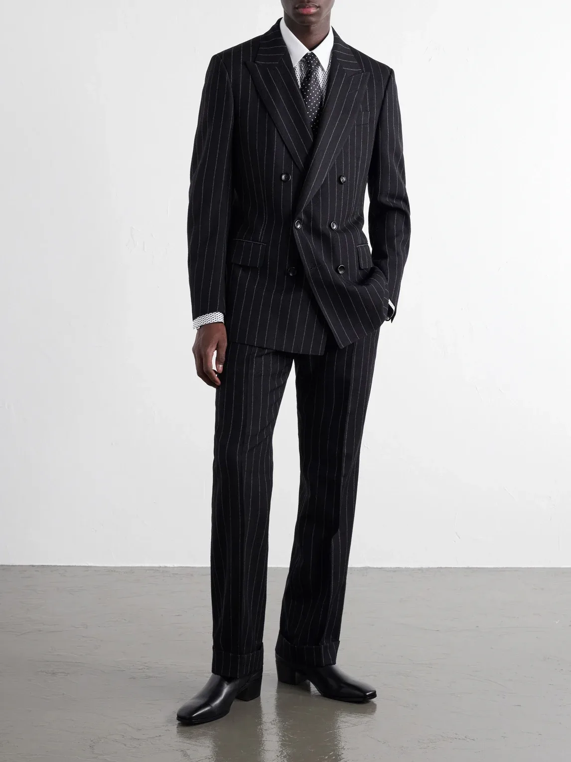 Double-Breasted Pinstriped Wool-Twill Suit Jacket