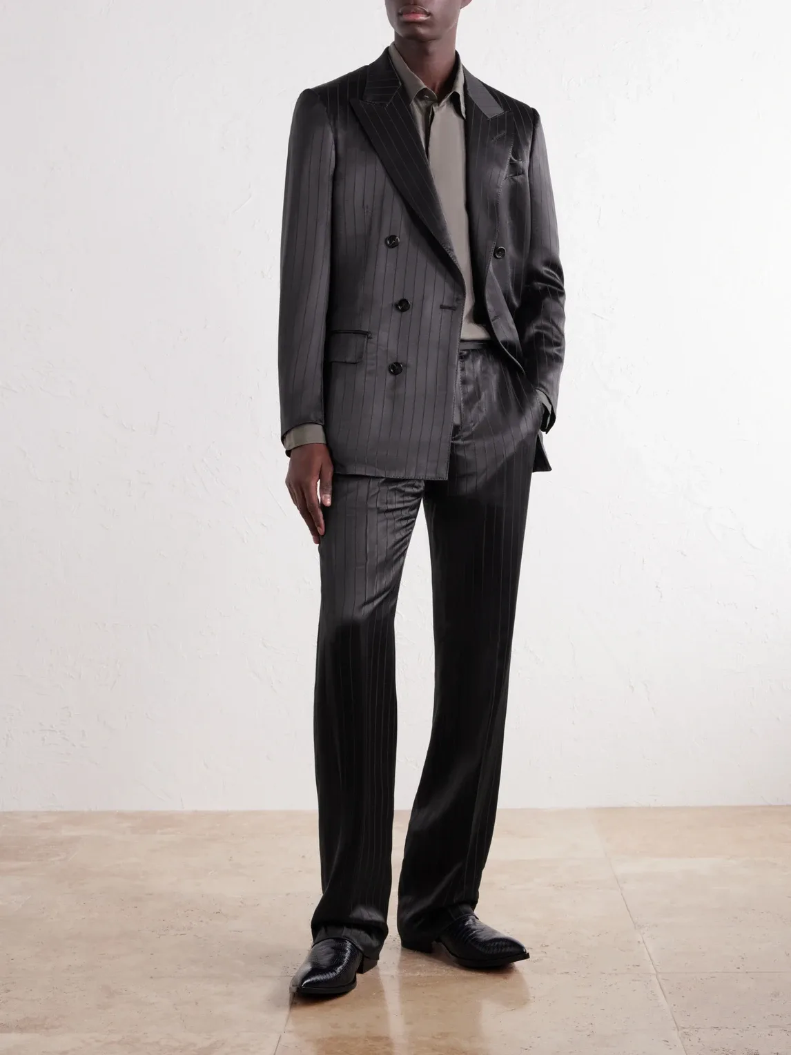 Straight-Leg Pinstriped Satin Suit Trousers