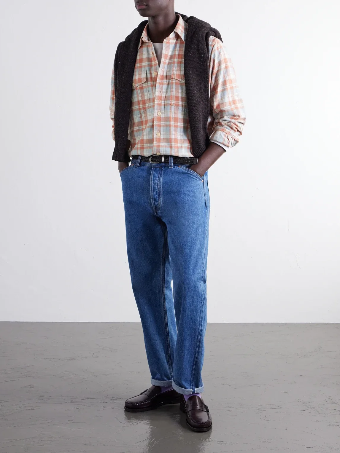 Checked Brushed Cotton-Flannel Shirt by Drakes