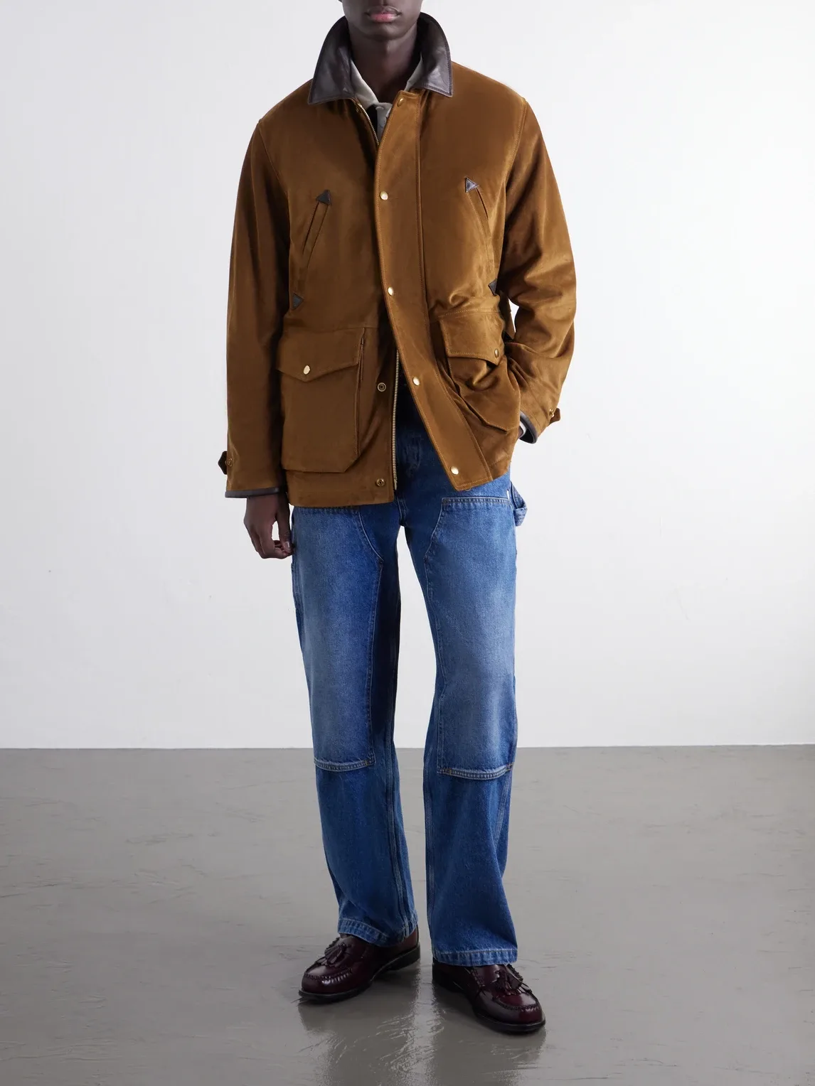 Leather-Trimmed Suede Jacket