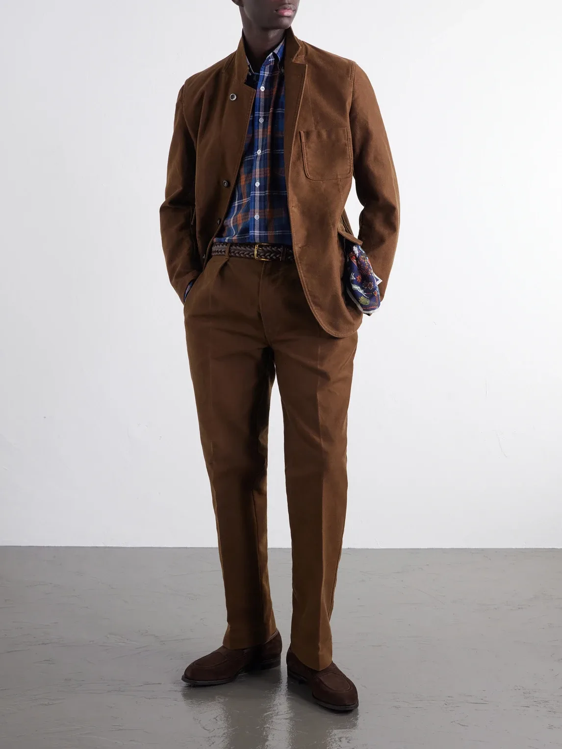 Button-Down Collar Checked Woven Cotton Shirt by Drakes