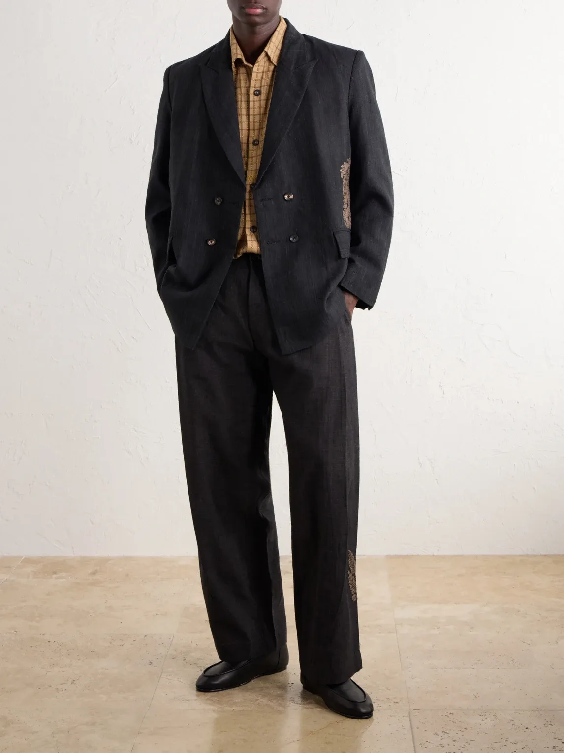 Straight-Leg Embroidered Pleated Handwoven Linen and Wool-Blend Suit Trousers by Kartik Research