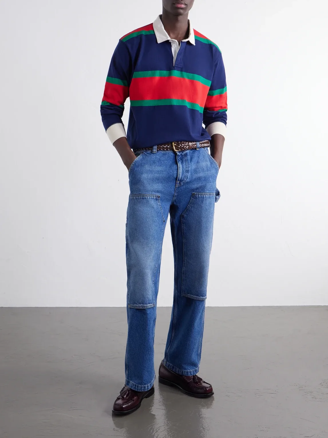 Striped Twill-Trimmed Cotton-Jersey Polo Shirt