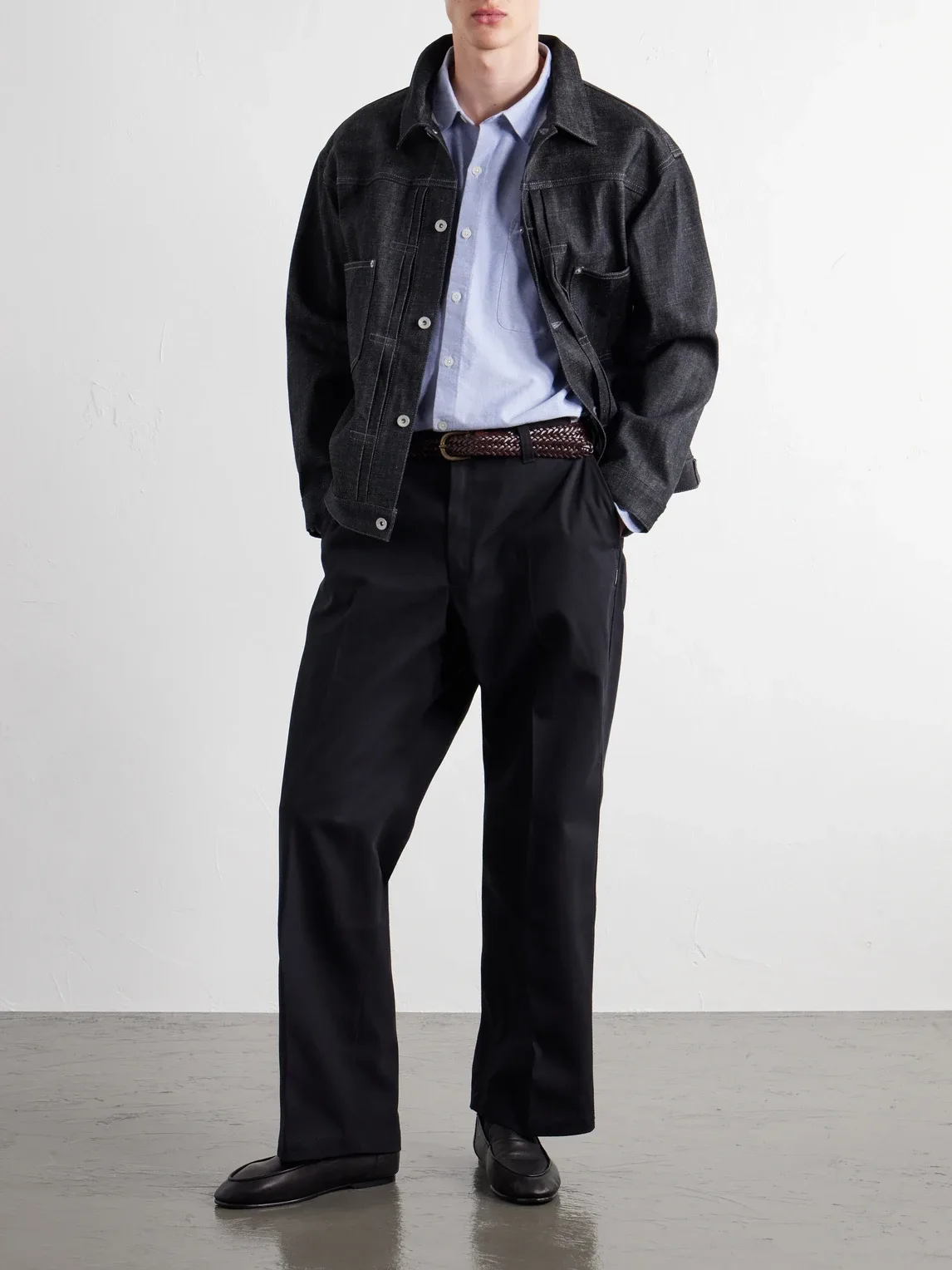 Wide-Leg Twill Trousers