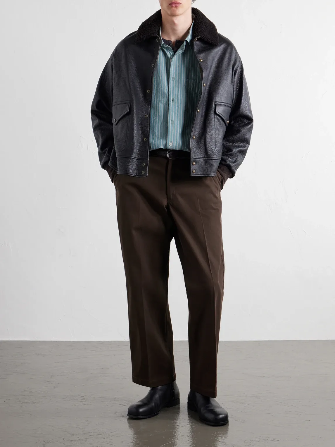 Wide-Leg Twill Trousers
