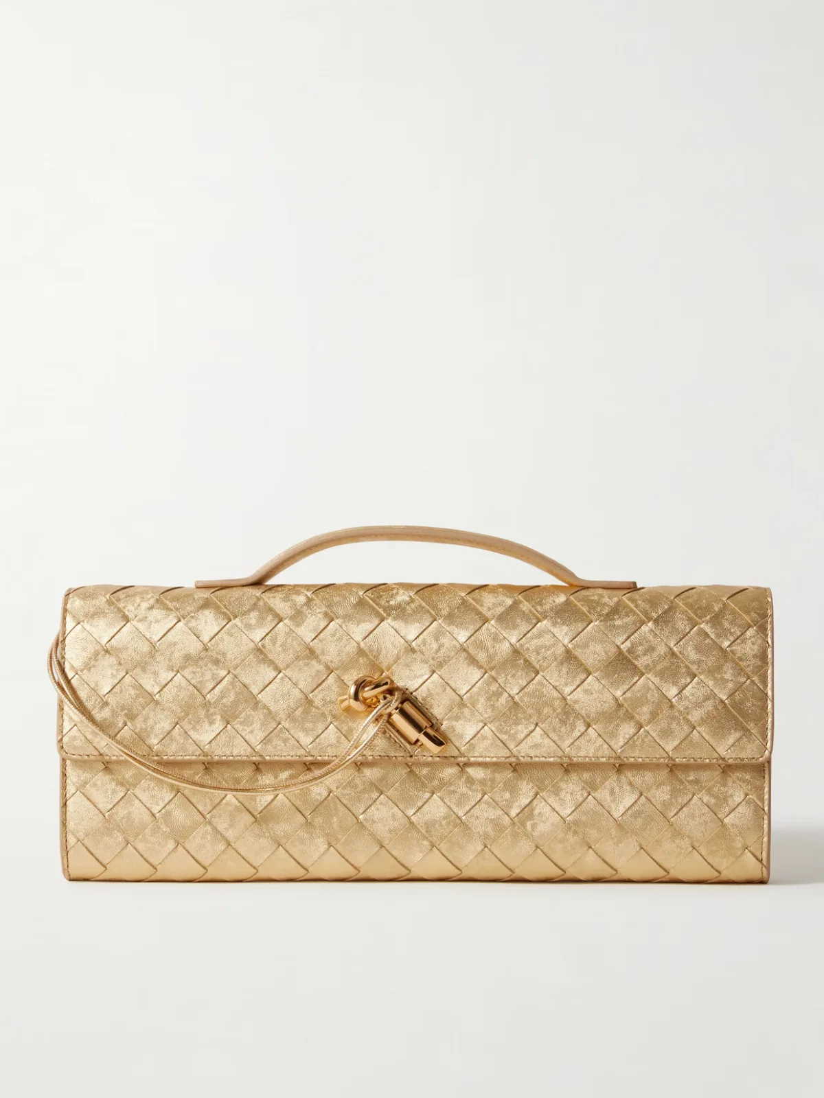 - Andiamo Long Intrecciato Metallic Leather Clutch -