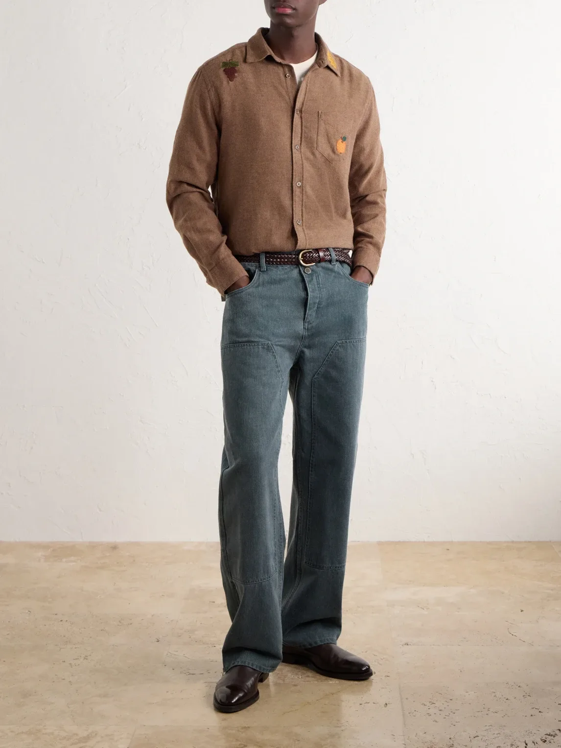 Embroidered Cotton-Flannel Shirt