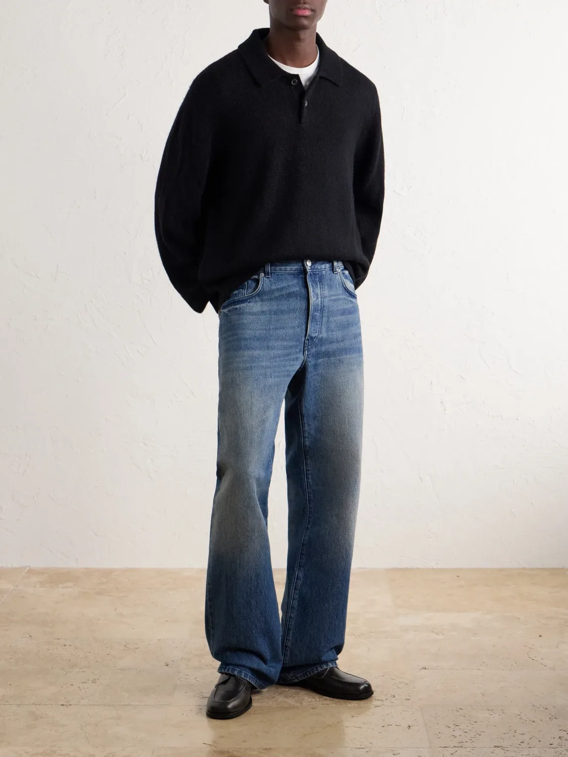 Woven Alpaca-Blend Polo Sweater